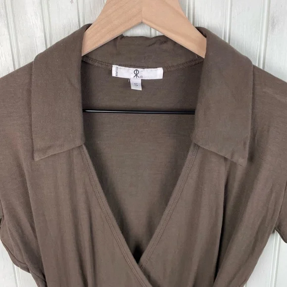 Vintage Y2K Rampage Brown Wrap Front Collared Tee Short Sleeves Size Small Fairy - Picture 7 of 9